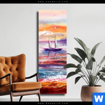 Leinwandbild Gemaelde Mit Boot Im Sonnenuntergang Schmal Produktvorschau mit dem Bild Gemälde mit Boot im Sonnenuntergang im Format Schmal.