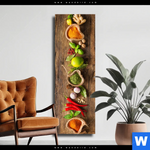 Leinwandbild Gewuerze Kraeuter Auf Holz Schmal Produktvorschau mit dem Bild Gewürze & Kräuter auf Holz im Format Schmal.