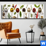 Leinwandbild Gewuerzvielfalt Panorama Produktvorschau mit dem Bild Gewürzvielfalt im Format Panorama.