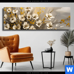 Leinwandbild Goldene Bluetenpoesie Panorama Produktvorschau mit dem Bild Goldene Blütenpoesie im Format Panorama.
