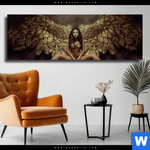 Leinwandbild Goldene Fluegel Panorama Produktvorschau mit dem Bild Goldene Flügel im Format Panorama.