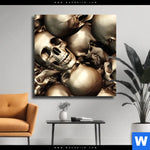 Leinwandbild Goldene Schaedel Quadrat Produktvorschau mit dem Bild Goldene Schädel im Format Quadrat.