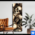 Leinwandbild Goldene Schaedel Schmal Produktvorschau mit dem Bild Goldene Schädel im Format Schmal.