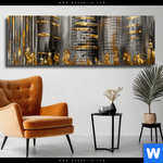 Leinwandbild Goldene Skyline Vision Panorama Produktvorschau mit dem Bild Goldene Skyline Vision im Format Panorama.