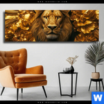 Leinwandbild Goldener Loewe Panorama Produktvorschau mit dem Bild Goldener Löwe im Format Panorama.