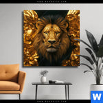 Leinwandbild Goldener Loewe Quadrat Produktvorschau mit dem Bild Goldener Löwe im Format Quadrat.