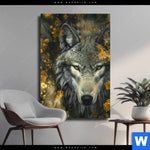 Leinwandbild Goldener Wolfblick Hochformat Produktvorschau mit dem Bild Goldener Wolfblick im Format Hochformat.