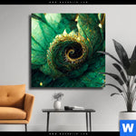 Leinwandbild Gruene Spiralblaetter Quadrat Produktvorschau mit dem Bild Grüne Spiralblätter im Format Quadrat.
