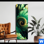 Leinwandbild Gruene Spiralblaetter Schmal Produktvorschau mit dem Bild Grüne Spiralblätter im Format Schmal.