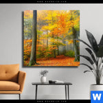 Leinwandbild Herbstfarben Im Nebligen Wald Quadrat Produktvorschau mit dem Bild Herbstfarben im nebligen Wald im Format Quadrat.