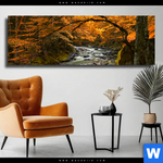 Leinwandbild Herbstlandschaft Am Fluss Panorama Produktvorschau mit dem Bild Herbstlandschaft am Fluss im Format Panorama.