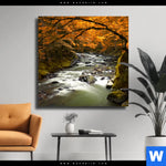 Leinwandbild Herbstlandschaft Am Fluss Quadrat Produktvorschau mit dem Bild Herbstlandschaft am Fluss im Format Quadrat.