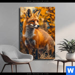 Leinwandbild Herbstzeit Mit Rotfuchs Hochformat Produktvorschau mit dem Bild Herbstzeit mit Rotfuchs im Format Hochformat.