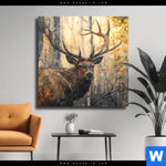 Leinwandbild Hirsch Im Morgenlicht Quadrat Produktvorschau mit dem Bild Hirsch im Morgenlicht im Format Quadrat.