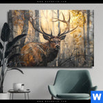 Leinwandbild Hirsch Im Morgenlicht Querformat Produktvorschau mit dem Bild Hirsch im Morgenlicht im Format Querformat.
