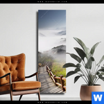 Leinwandbild Holztreppe Auf Berg Mit Wolken Schmal Produktvorschau mit dem Bild Holztreppe auf Berg mit Wolken im Format Schmal.