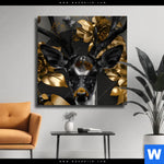 Leinwandbild Junger Hirsch Und Goldblumen Quadrat Produktvorschau mit dem Bild Junger Hirsch und Goldblumen im Format Quadrat.