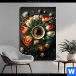 Leinwandbild Kaffee Inmitten Wunderschoener Blumen Hochformat Produktvorschau mit dem Bild Kaffee inmitten wunderschöner Blumen im Format Hochformat.