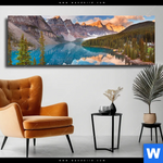 Leinwandbild Kanadischer Bergsee Panorama Produktvorschau mit dem Bild Kanadischer Bergsee im Format Panorama.