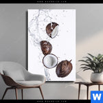 Leinwandbild Kokosnuesse Mit Wasserspritzer Hochformat Produktvorschau mit dem Bild Kokosnüsse mit Wasserspritzer im Format Hochformat.