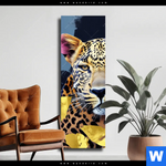 Leinwandbild Leopard Eleganz Trifft Farbe Schmal Produktvorschau mit dem Bild Leopard - Eleganz trifft Farbe im Format Schmal.