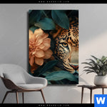 Leinwandbild Leopard Im Bluetenmeer Hochformat Produktvorschau mit dem Bild Leopard im Blütenmeer im Format Hochformat.