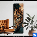 Leinwandbild Leopard Im Bluetenmeer Schmal Produktvorschau mit dem Bild Leopard im Blütenmeer im Format Schmal.