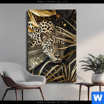 Leinwandbild Leopard In Goldener Tarnung Hochformat Produktvorschau mit dem Bild Leopard in goldener Tarnung im Format Hochformat.