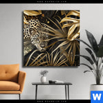 Leinwandbild Leopard In Goldener Tarnung Quadrat Produktvorschau mit dem Bild Leopard in goldener Tarnung im Format Quadrat.