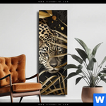 Leinwandbild Leopard In Goldener Tarnung Schmal Produktvorschau mit dem Bild Leopard in goldener Tarnung im Format Schmal.