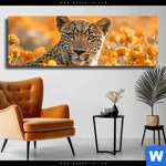 Leinwandbild Leopardentraum In Orange Panorama Produktvorschau mit dem Bild Leopardentraum in Orange im Format Panorama.