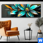 Leinwandbild Leuchtende Fantasieblueten Panorama Produktvorschau mit dem Bild Leuchtende Fantasieblüten im Format Panorama.