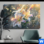 Leinwandbild Lilien Im Morgenlicht Querformat Produktvorschau mit dem Bild Lilien im Morgenlicht im Format Querformat.