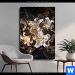Leinwandbild Lilien In Goldenem Rauch Hochformat Produktvorschau mit dem Bild Lilien in goldenem Rauch im Format Hochformat.