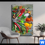 Leinwandbild Loeffel Mit Kraeutern Und Gewuerzen Hochformat Produktvorschau mit dem Bild Löffel mit Kräutern und Gewürzen im Format Hochformat.
