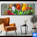 Leinwandbild Loeffel Mit Kraeutern Und Gewuerzen Panorama Produktvorschau mit dem Bild Löffel mit Kräutern und Gewürzen im Format Panorama.