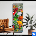 Leinwandbild Loeffel Mit Kraeutern Und Gewuerzen Schmal Produktvorschau mit dem Bild Löffel mit Kräutern und Gewürzen im Format Schmal.