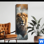 Leinwandbild Loewe Mit Goldenen Fluegeln Schmal Produktvorschau mit dem Bild Löwe mit goldenen Flügeln im Format Schmal.