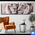 Leinwandbild Loewen Harmonie In Pastell Panorama Produktvorschau mit dem Bild Löwen - Harmonie in Pastell im Format Panorama.