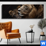 Leinwandbild Loewen Staerke Und Zaertlichkeit Panorama Produktvorschau mit dem Bild Löwen - Stärke und Zärtlichkeit im Format Panorama.