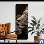 Leinwandbild Loewen Staerke Und Zaertlichkeit Schmal Produktvorschau mit dem Bild Löwen - Stärke und Zärtlichkeit im Format Schmal.