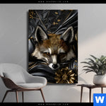 Leinwandbild Luxurioeser Fuchs Mit Blumen Hochformat Produktvorschau mit dem Bild Luxuriöser Fuchs mit Blumen im Format Hochformat.