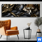 Leinwandbild Luxurioeser Fuchs Mit Blumen Panorama Produktvorschau mit dem Bild Luxuriöser Fuchs mit Blumen im Format Panorama.