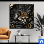 Leinwandbild Luxurioeser Fuchs Mit Blumen Quadrat Produktvorschau mit dem Bild Luxuriöser Fuchs mit Blumen im Format Quadrat.