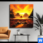 Leinwandbild Magische Steinlandschaft Im Meer Quadrat Produktvorschau mit dem Bild Magische Steinlandschaft im Meer im Format Quadrat.