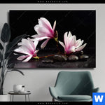 Leinwandbild Magnolien Zen Steine Querformat Produktvorschau mit dem Bild Magnolien & Zen Steine im Format Querformat.