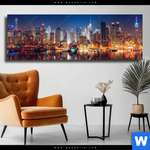 Leinwandbild Manhattan Bei Nacht Panorama Produktvorschau mit dem Bild Manhattan bei Nacht im Format Panorama.