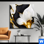 Leinwandbild Marmor Blueten In Weiss Gold Quadrat Produktvorschau mit dem Bild Marmor Blüten in weiß & gold im Format Quadrat.