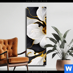 Leinwandbild Marmor Blueten In Weiss Gold Schmal Produktvorschau mit dem Bild Marmor Blüten in weiß & gold im Format Schmal.