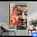 Leinwandbild Meditativer Buddha In Blumen Hochformat Produktvorschau mit dem Bild Meditativer Buddha in Blumen im Format Hochformat.